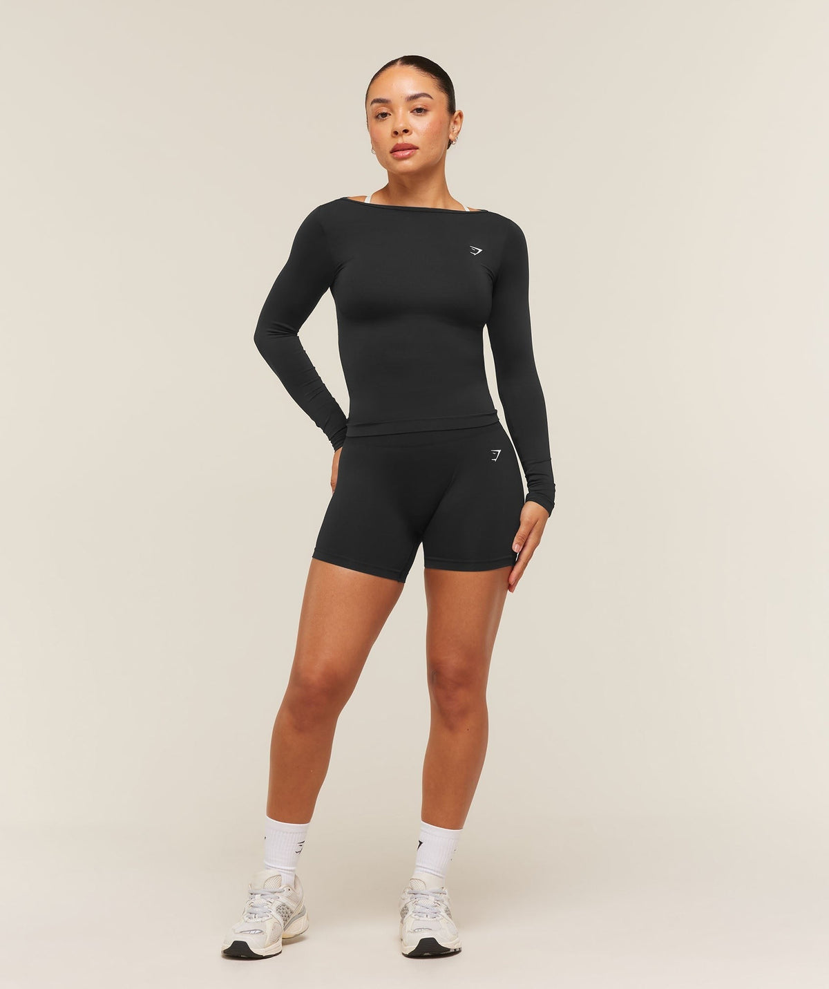 Gymshark Everyday Seamless Wide Neck Long Sleeve Top - Black
