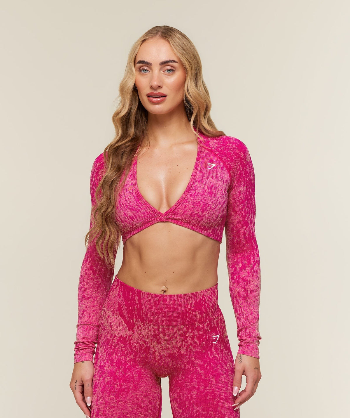 Gymshark Adapt Animal x Whitney Long Sleeve Crop Top - Performance Pink/Butter Yellow