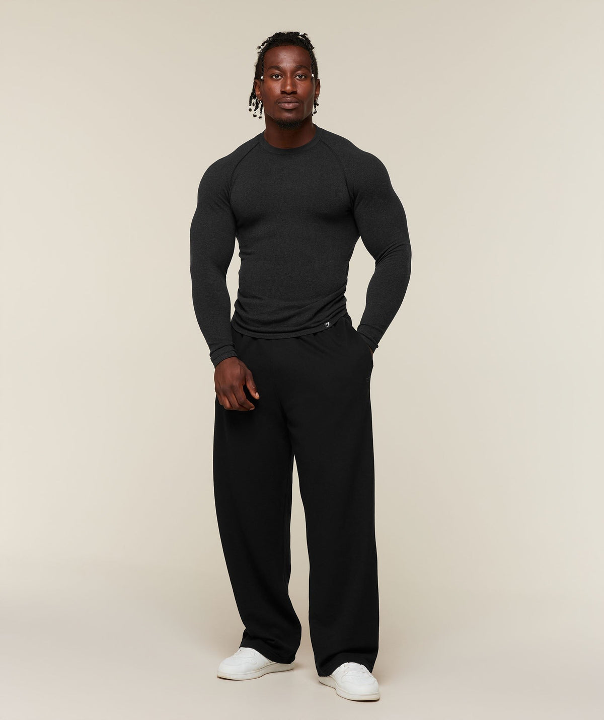 Gymshark Cotton Seamless Long Sleeve Tee - Black Marl