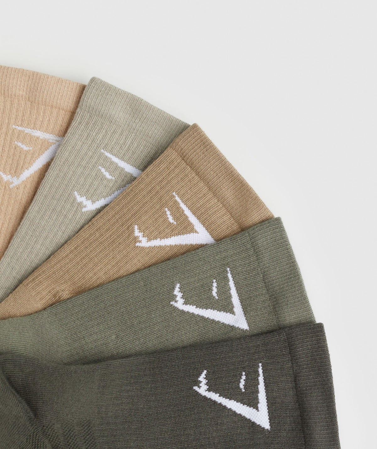 Gymshark Crew Socks 5pk - Vanilla Beige/Chalk Green/Troop Green/Base Green/Strength Green