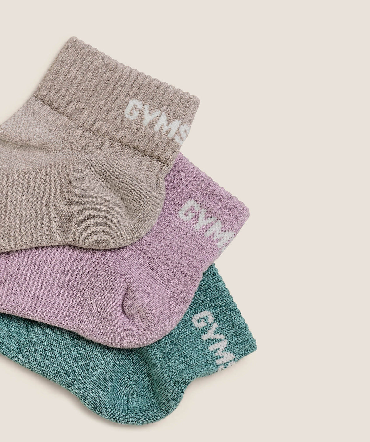 Gymshark GS Jacquard Quarter Socks 3pk - Muted Teal/Warm Lilac/Mushroom Grey