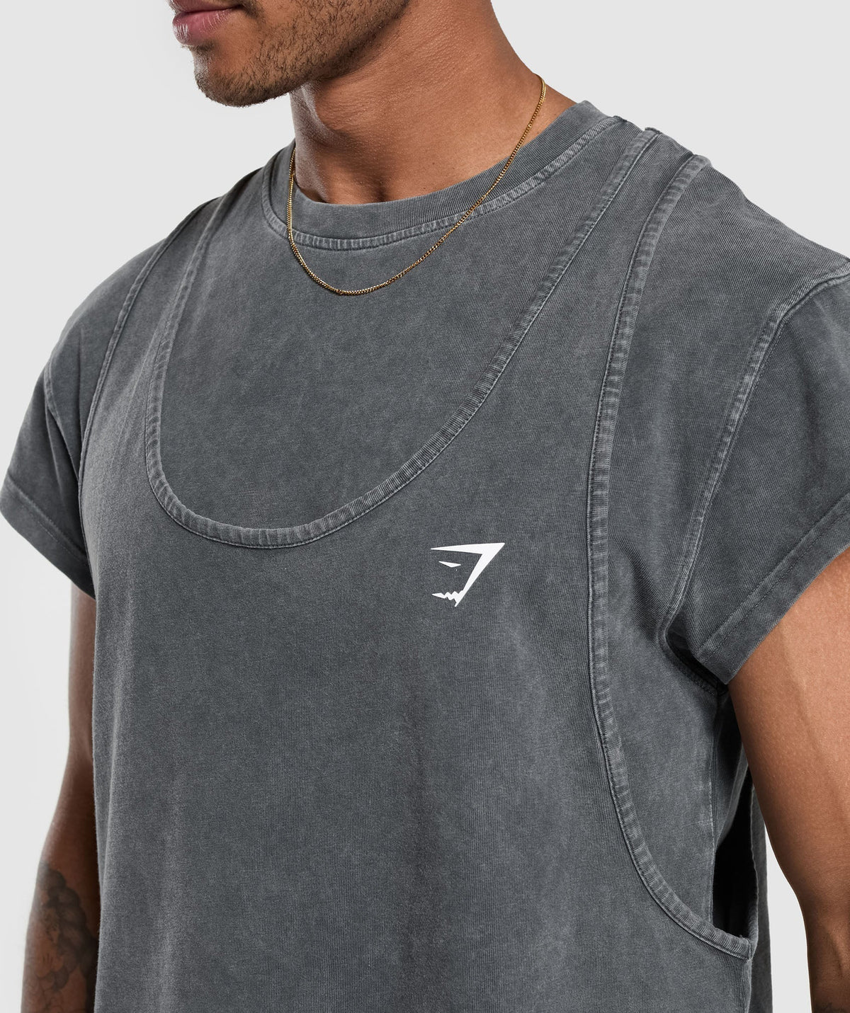 Gymshark Washed Double Layer Tee - Black/Stone Acid Wash