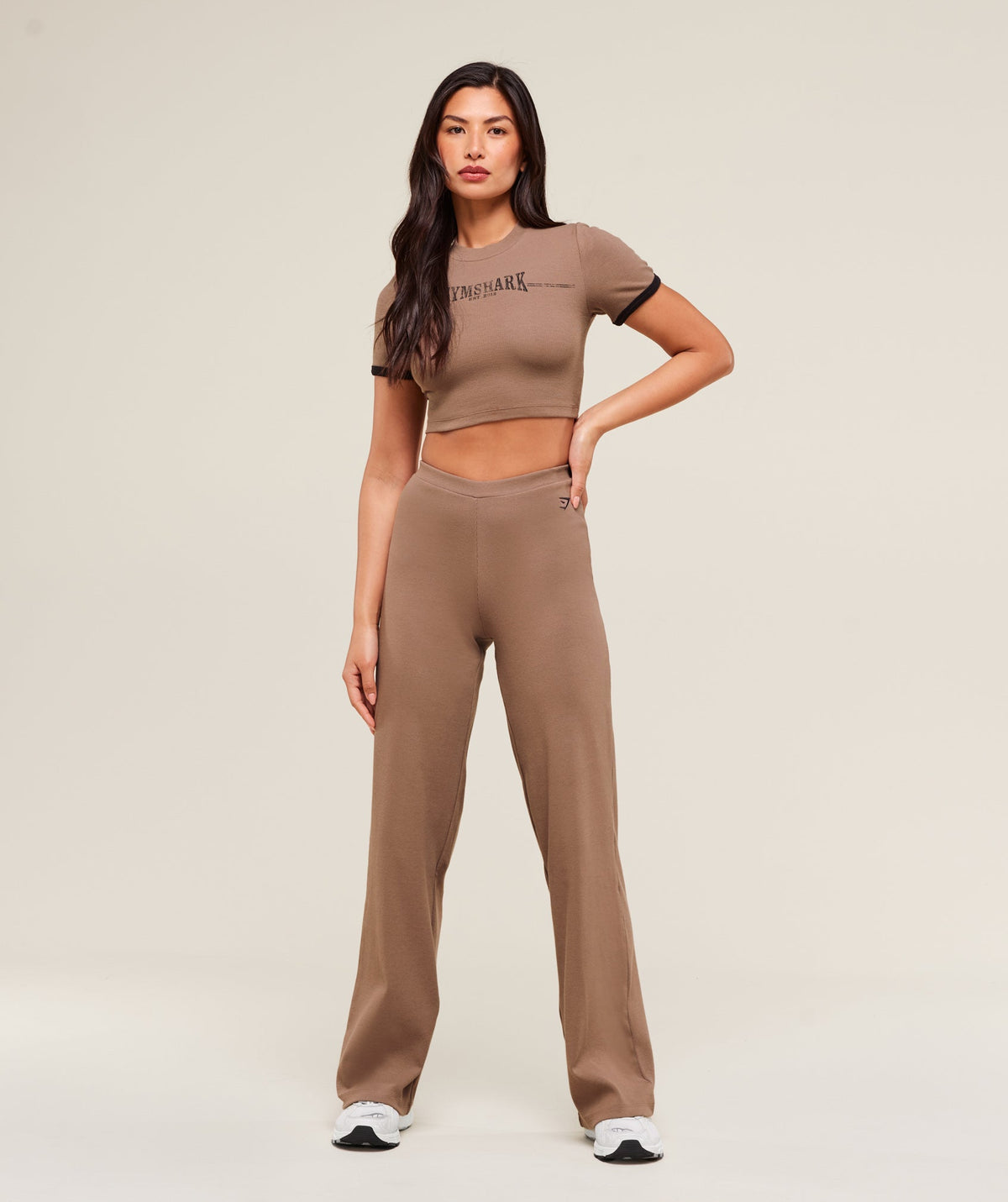 Gymshark Ribbed Cotton Crop Top - Mocha Mauve/Black