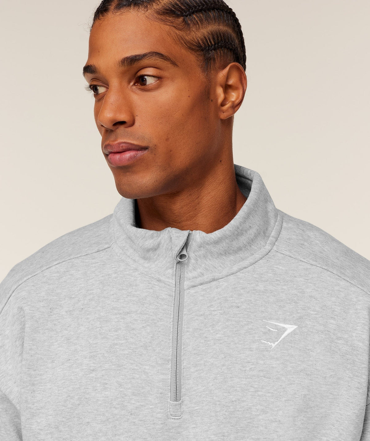 Gymshark Crest Oversized 1/4 Zip - Light Grey Core Marl