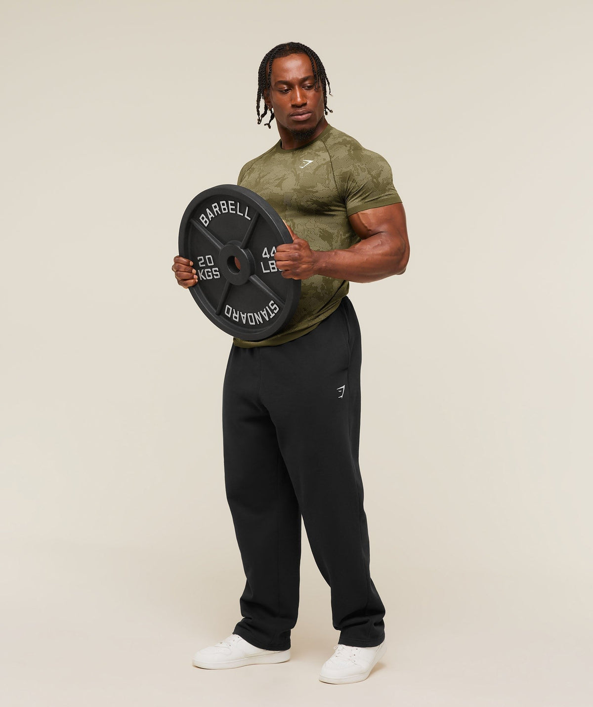 Gymshark Geo Seamless Tee - Canvas Green/Chalk Beige