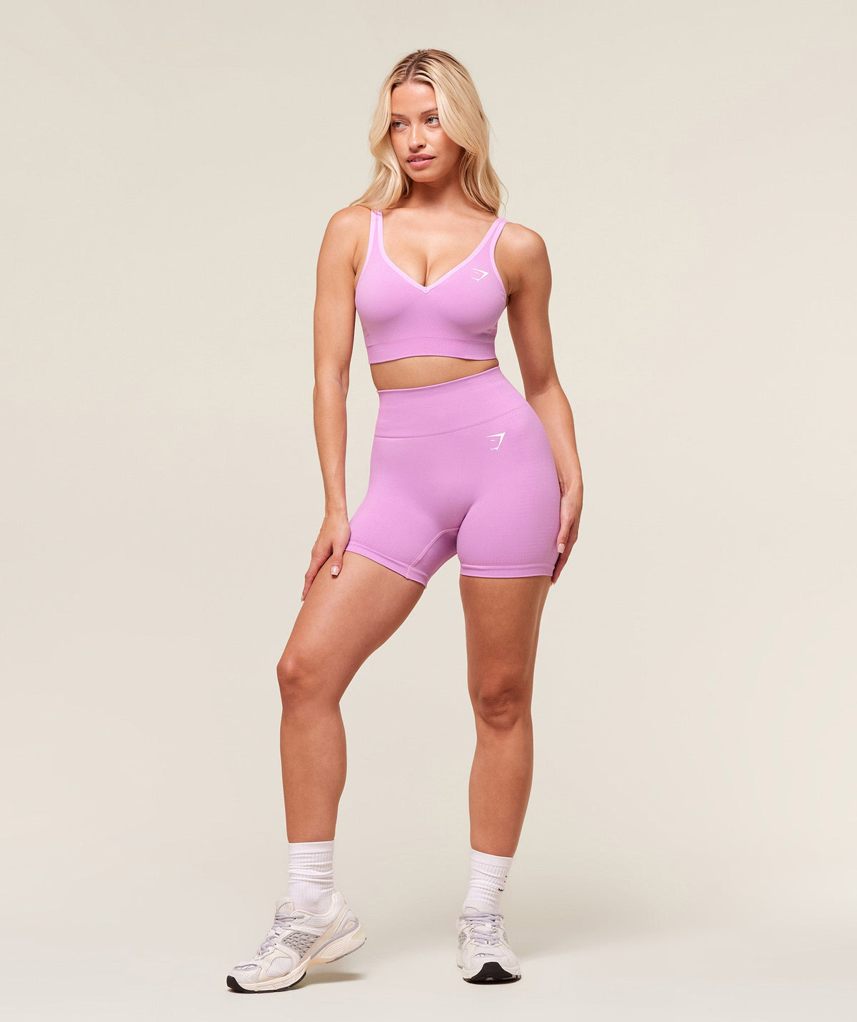 Gymshark Vital Seamless V Neck Sports Bra - Sour Pink/Marl