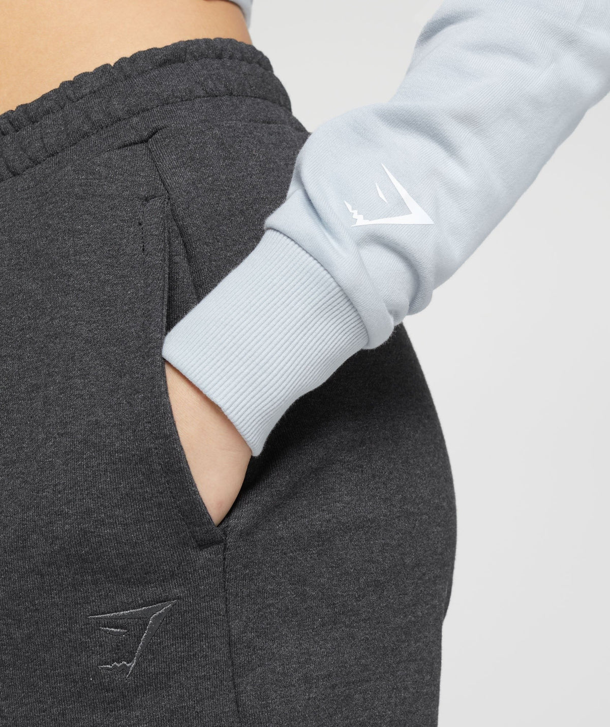 Gymshark Embroidered Graphic Cropped Hoodie - River Stone Grey