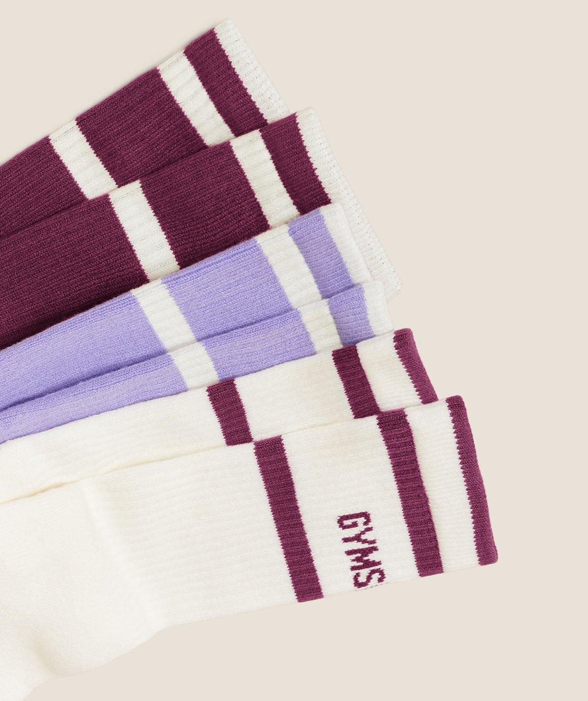 Gymshark Essentials Crew Sock 3pk - Strength Pink/Soft White/Pace Purple