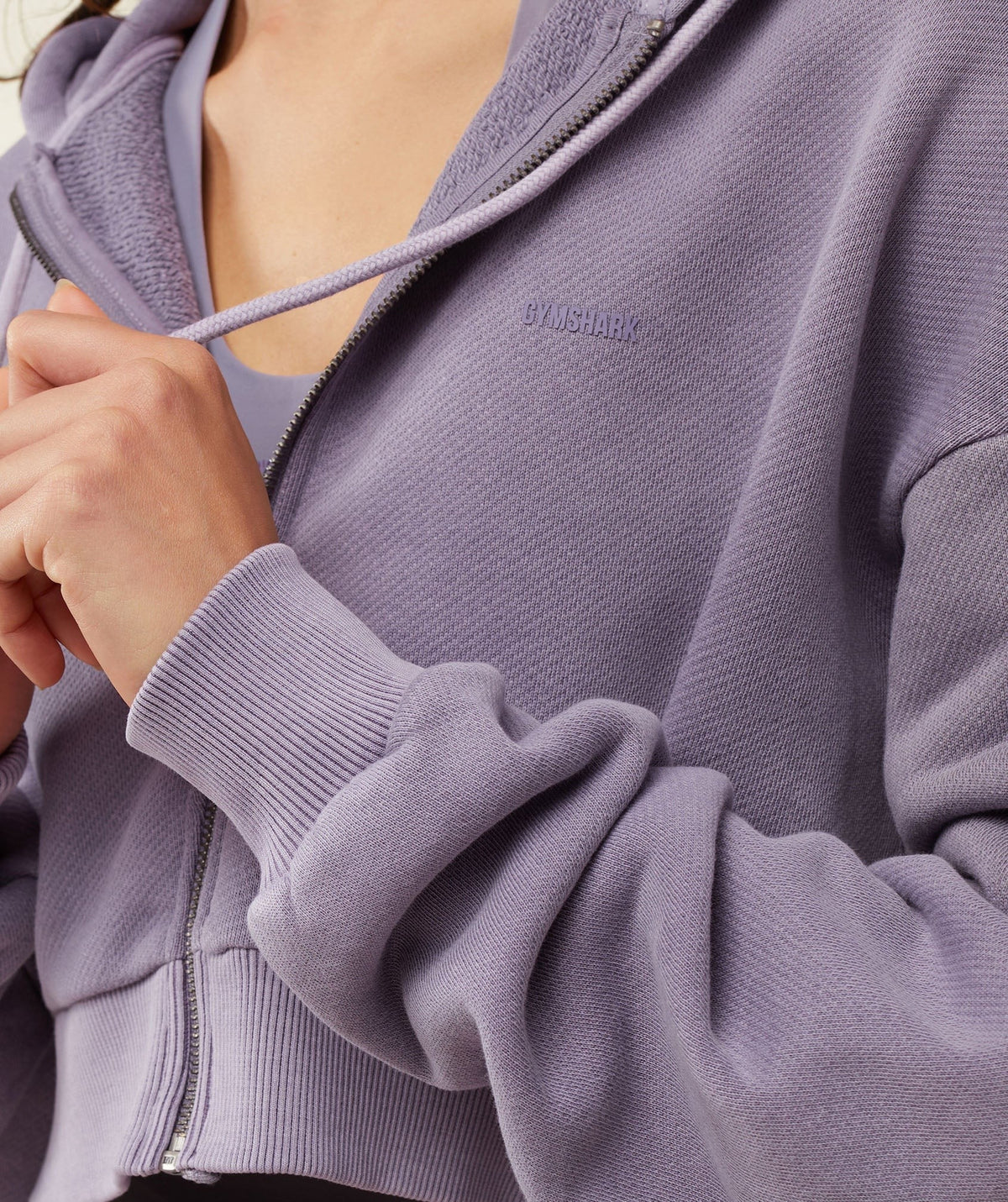 Gymshark Comfort Cropped Full Zip Hoodie - Fog Purple/Pigment Garment Dye + Wash