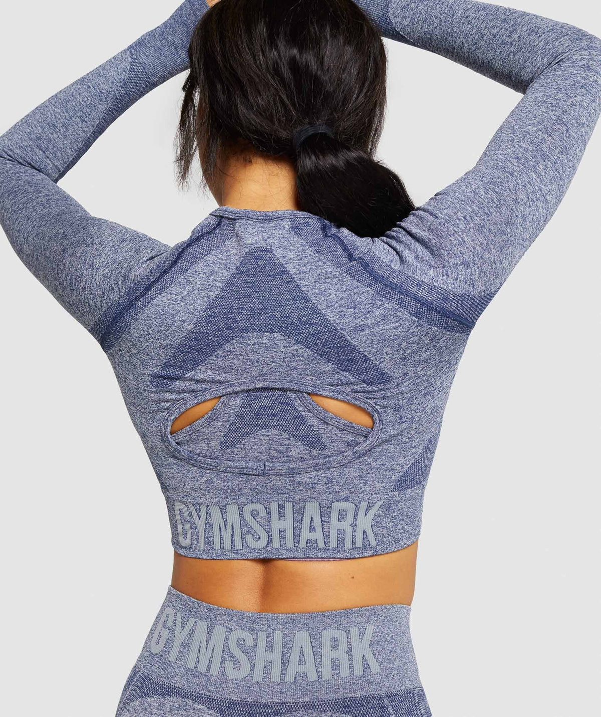 Gymshark Flex Sports Long Sleeve Crop Top - Navy Marl/Light Grey