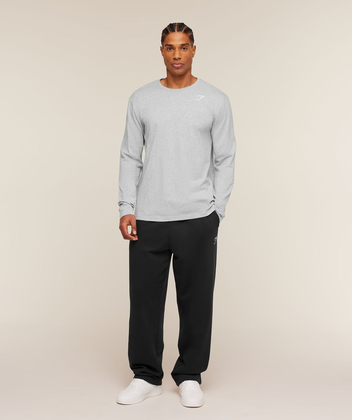 Gymshark Crest Long Sleeve Tee - Light Grey Marl