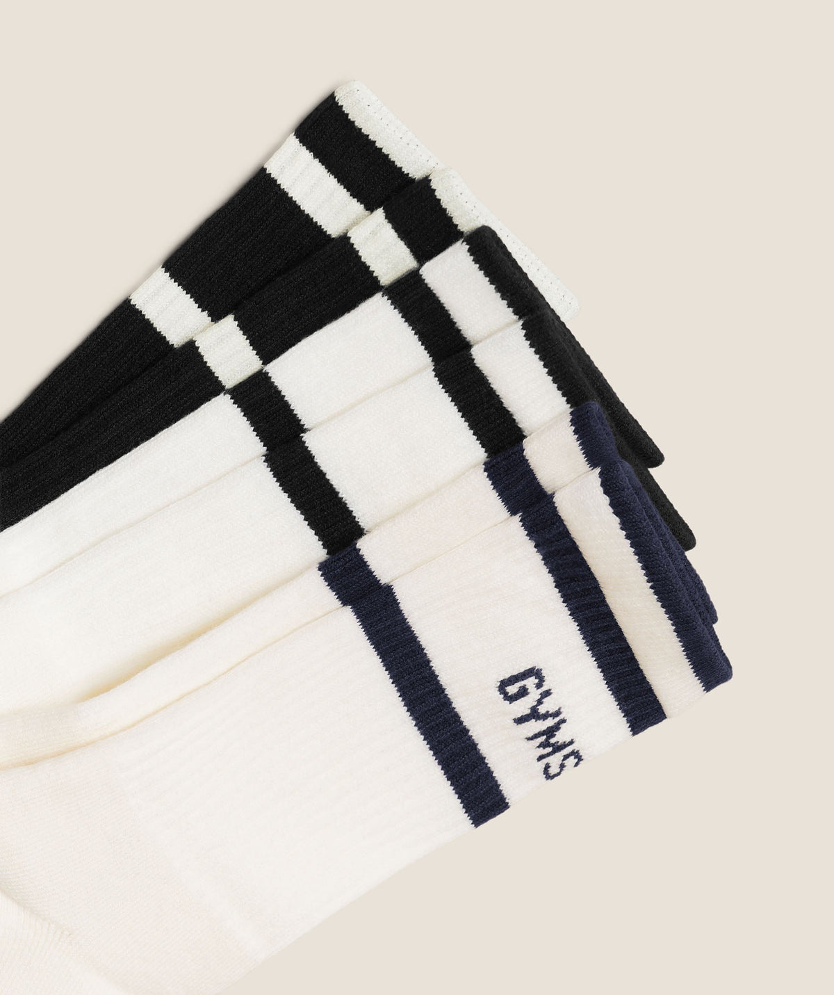 Gymshark Essentials Crew Sock 3pk - Soft White/Black/Heavy Blue