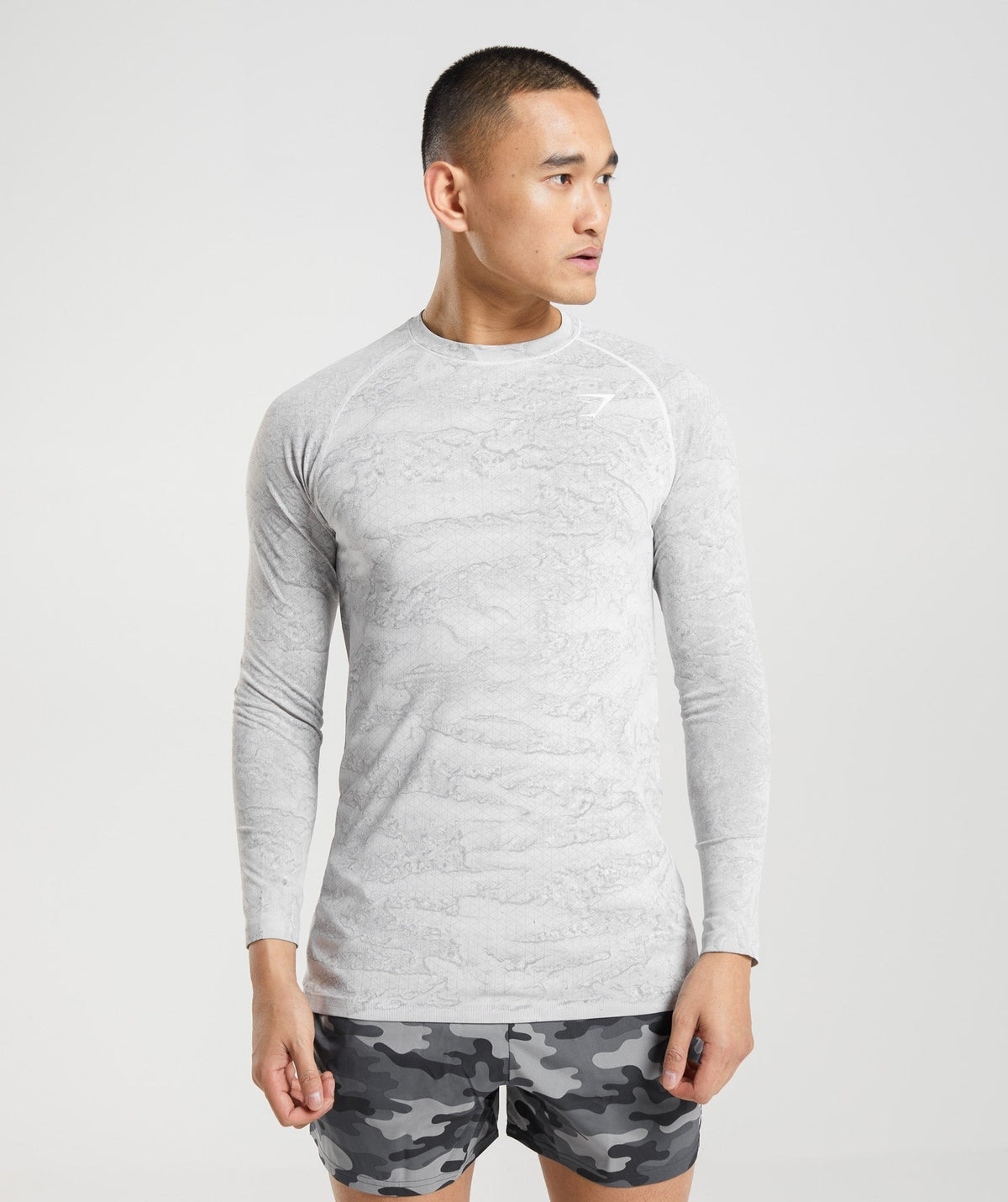 Gymshark Geo Seamless Long Sleeve Tee - Off White/Light Grey