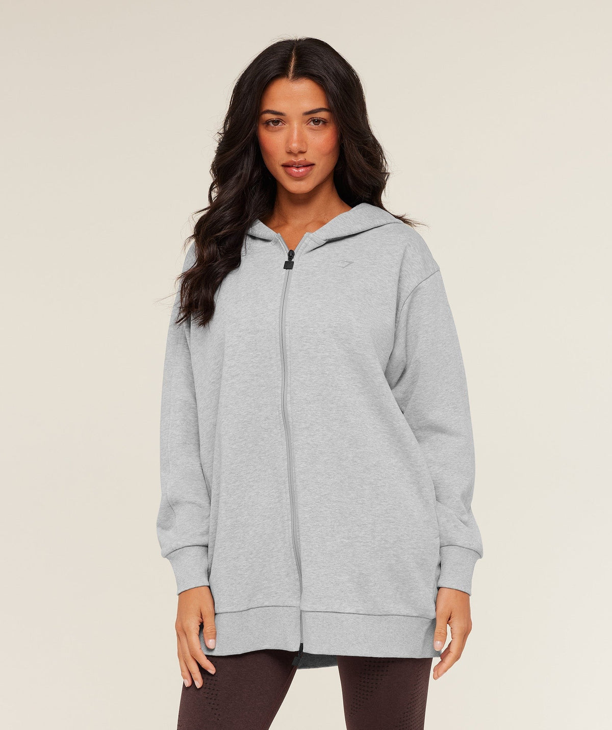 Gymshark Covered Longline Zip Up Hoodie - Light Grey Core Marl
