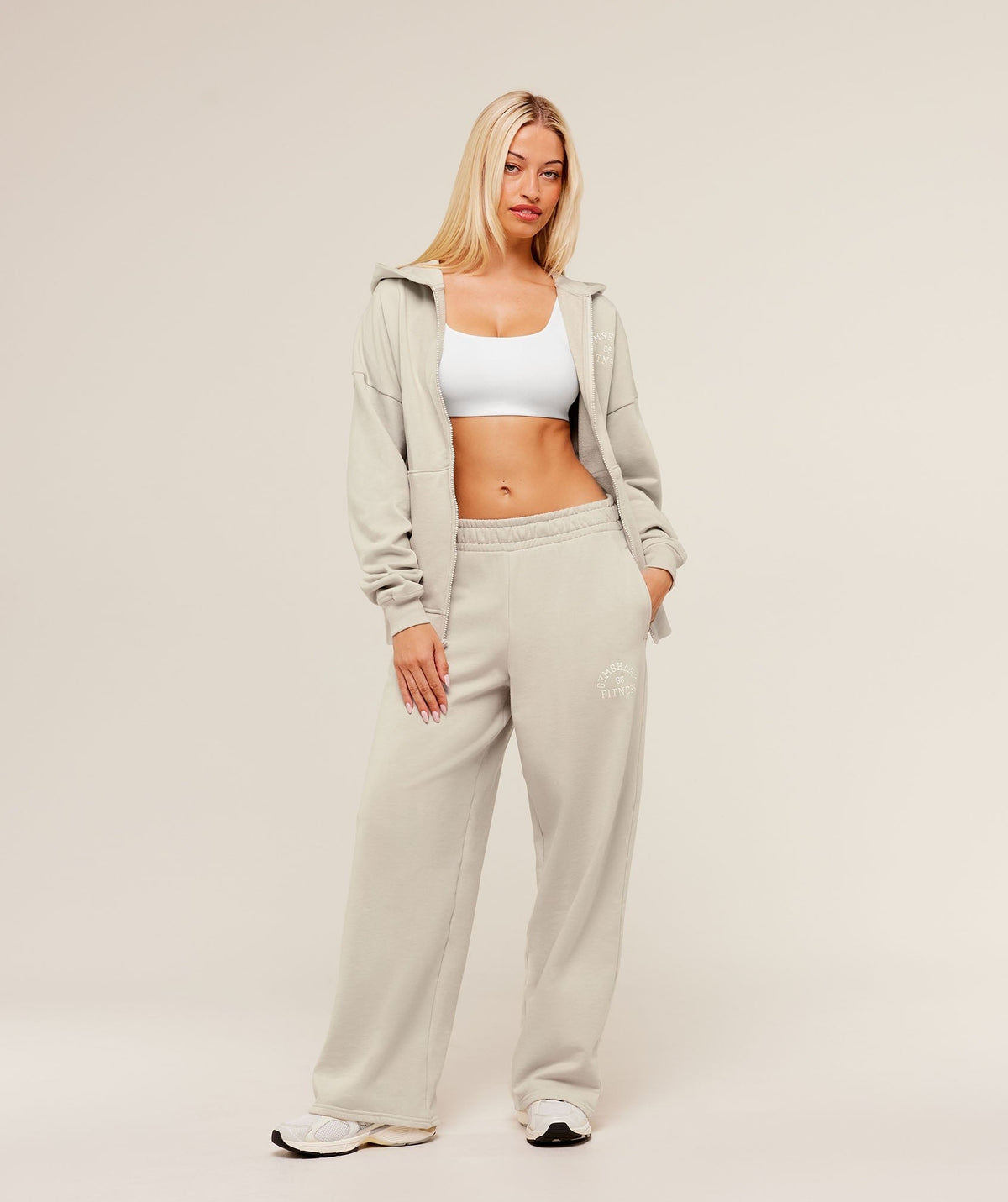 Gymshark Fitness Embroidered Graphic Zip Up Hoodie - Pebble Grey