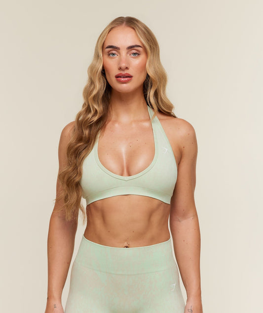 Gymshark Adapt Animal x Whitney Halter Neck Sports Bra - Sprint Green/Chalk Beige