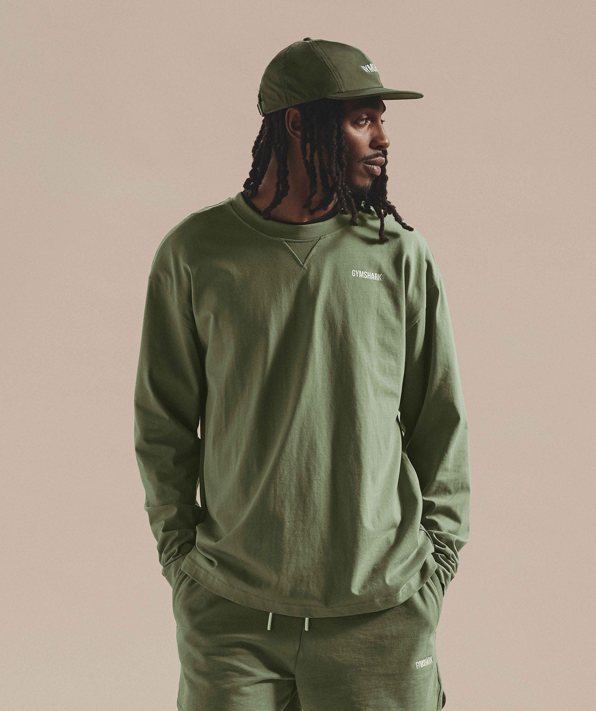 Gymshark Rest Day Sweats Long Sleeve Tee - Sage Green