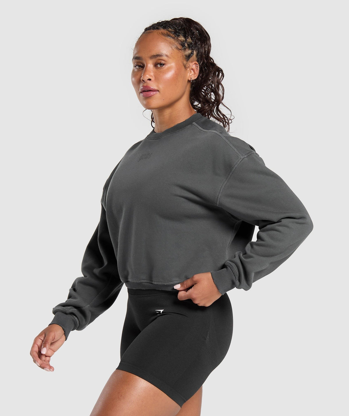 Gymshark Gains Washed Loopback Crew Neck - Asphalt Grey/Black/Spray Dye