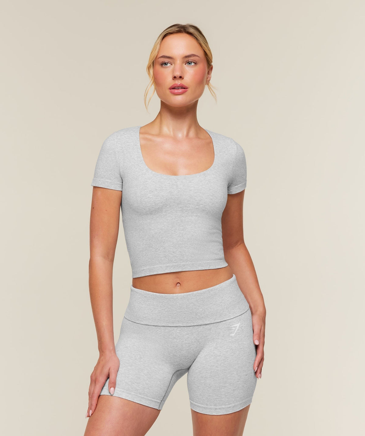 Gymshark CottonMoveTM Midi Short Sleeve Top - Soft Grey Marl