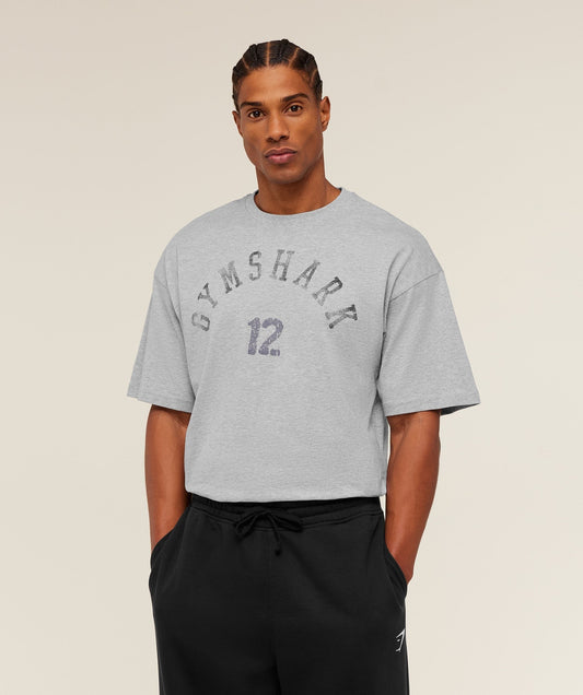 Gymshark 12 Graphic Tee - Light Grey Core Marl