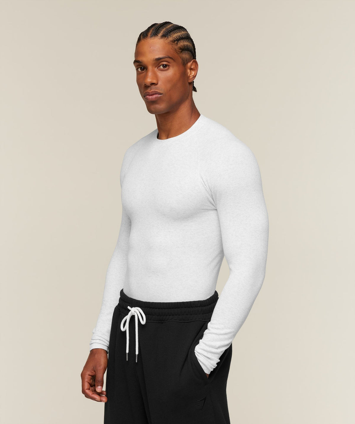 Gymshark Cotton Seamless Long Sleeve Tee - White Grey Marl