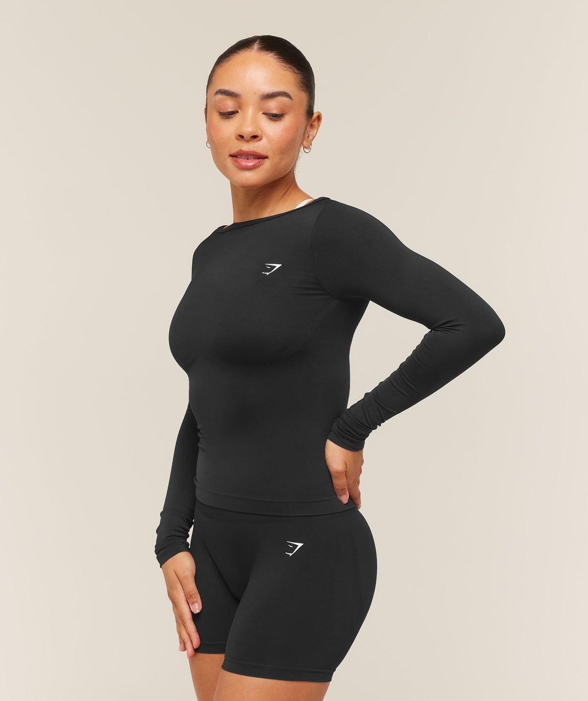 Gymshark Everyday Seamless Wide Neck Long Sleeve Top - Black