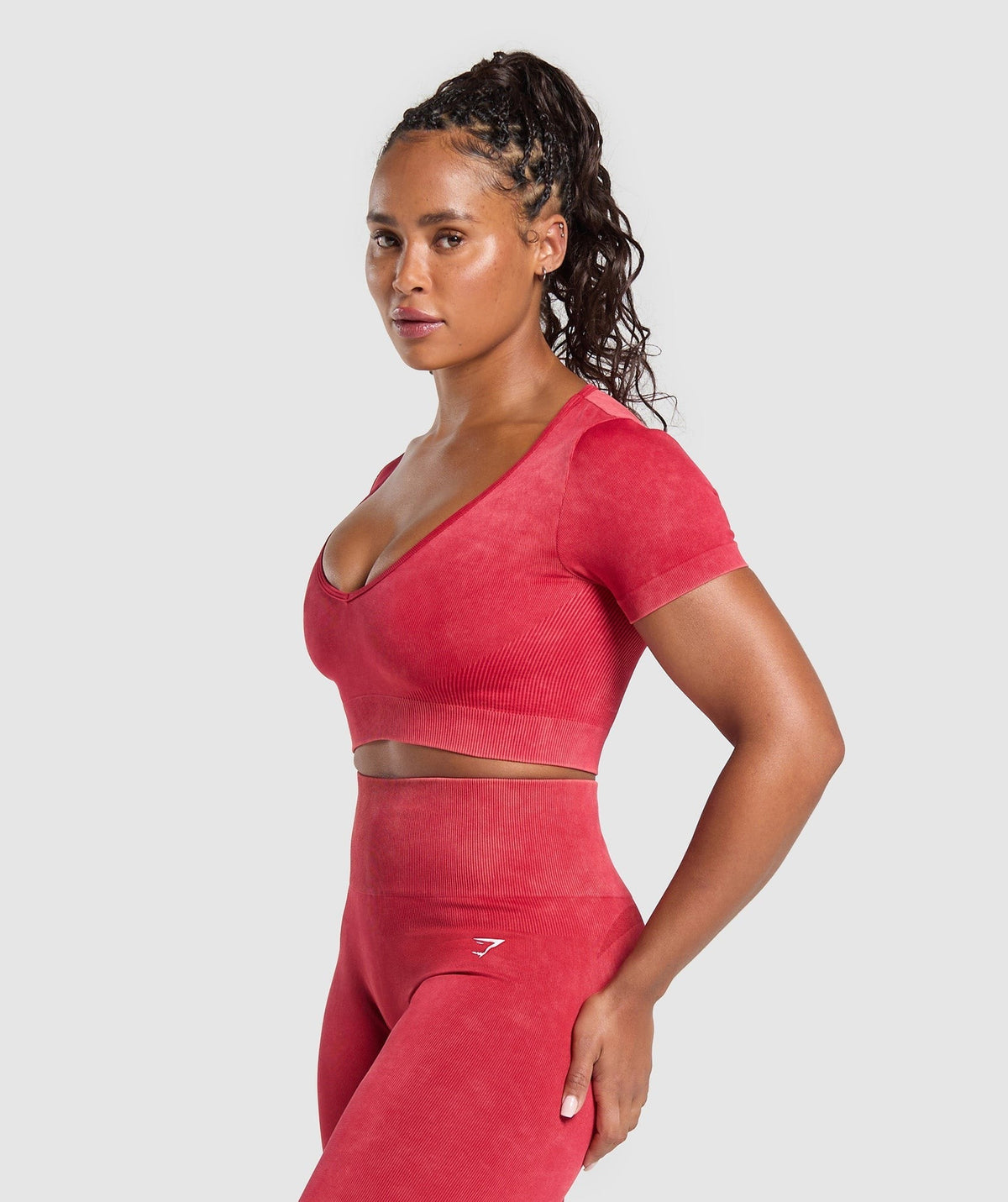 Gymshark Gains Seamless Washed Crop Top - Carmine Red/Wash