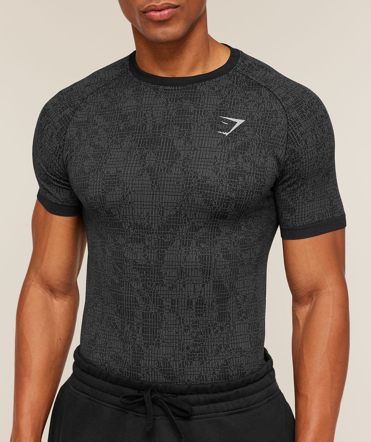 Gymshark Geo Seamless Grid Tee - Black/Smokey Grey