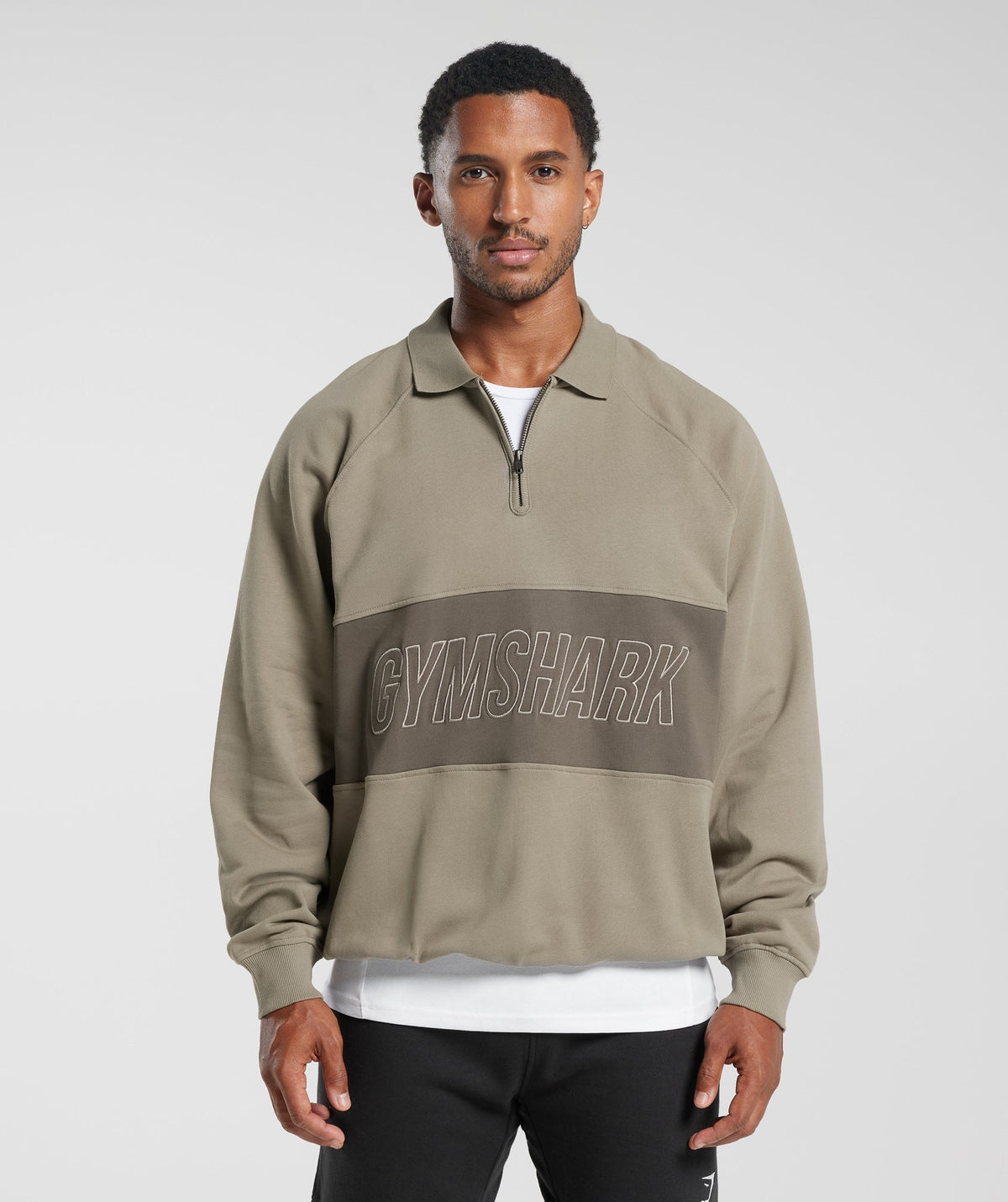 Gymshark Rest Day Essentials Sweatshirt Polo - Linen Brown/Camo Brown