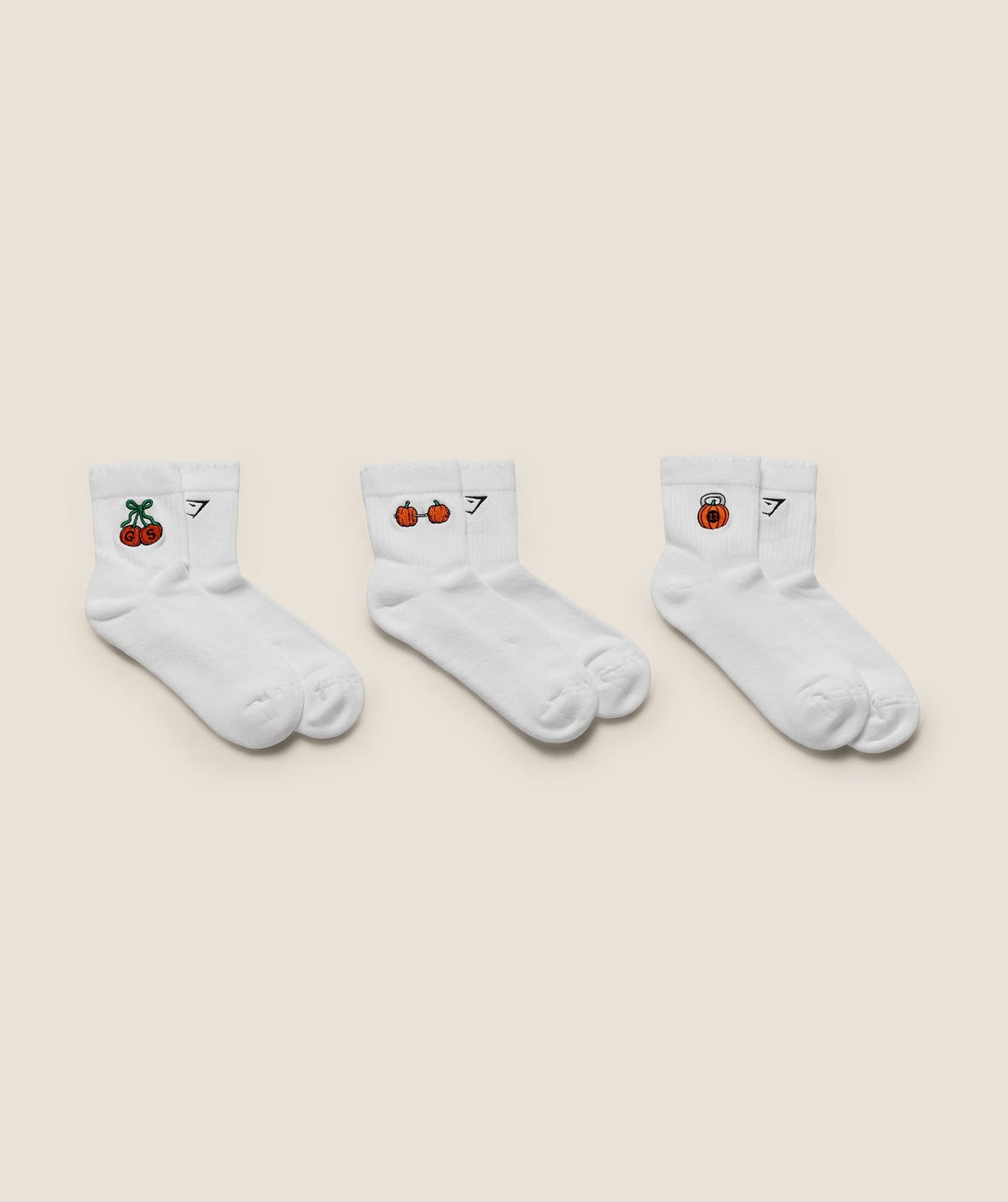 Gymshark Pumpkin Graphic Scalloped Sock 3pk - White