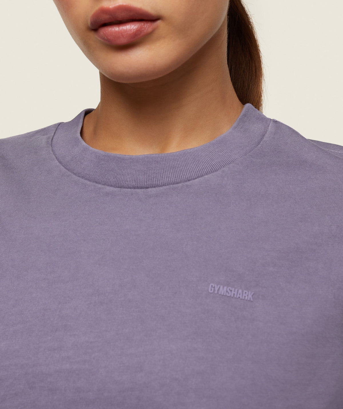 Gymshark everywear Cropped Long Sleeve Tee - Fog Purple/Pigment Garment Dye + Wash