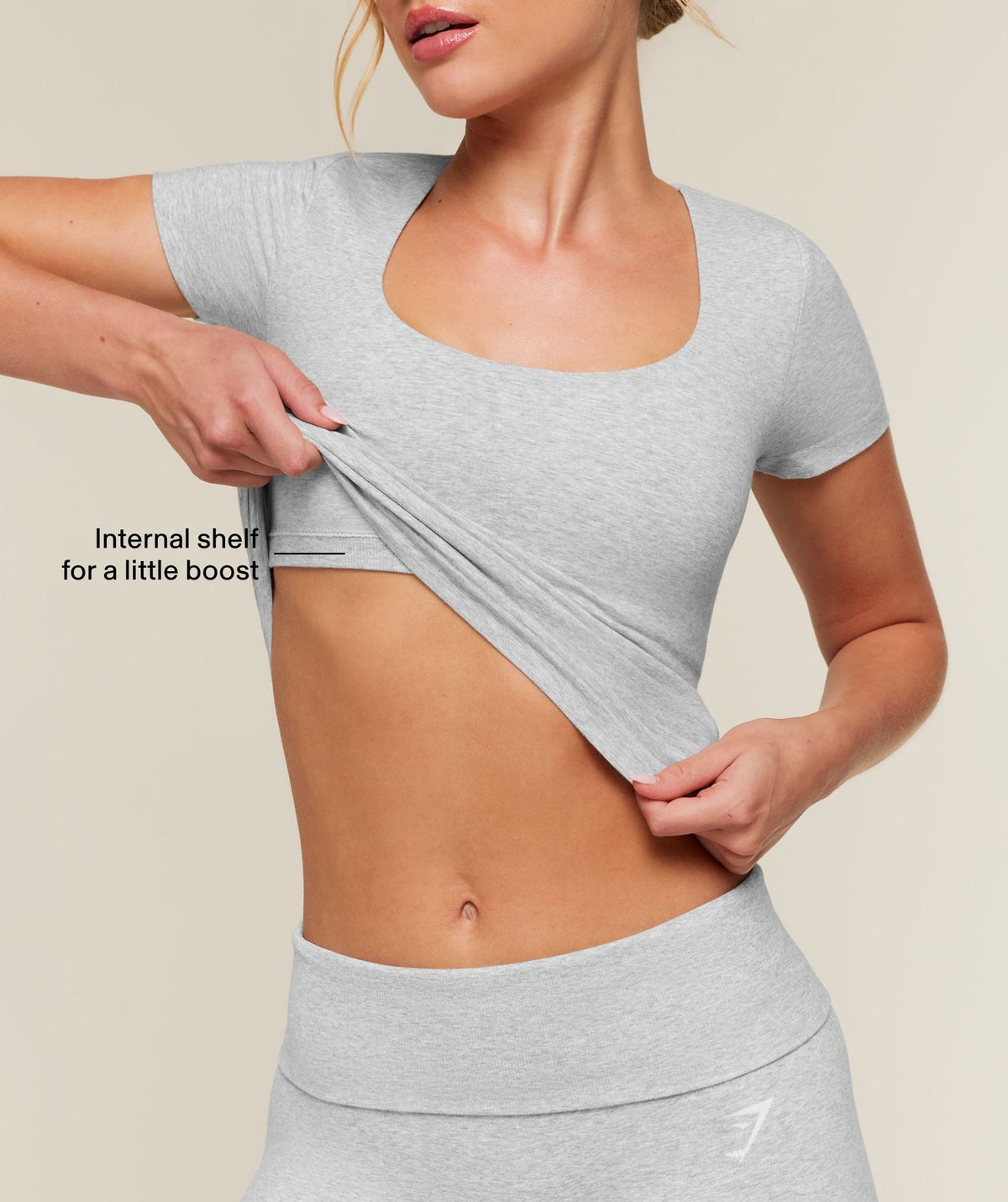 Gymshark CottonMoveTM Midi Short Sleeve Top - Soft Grey Marl