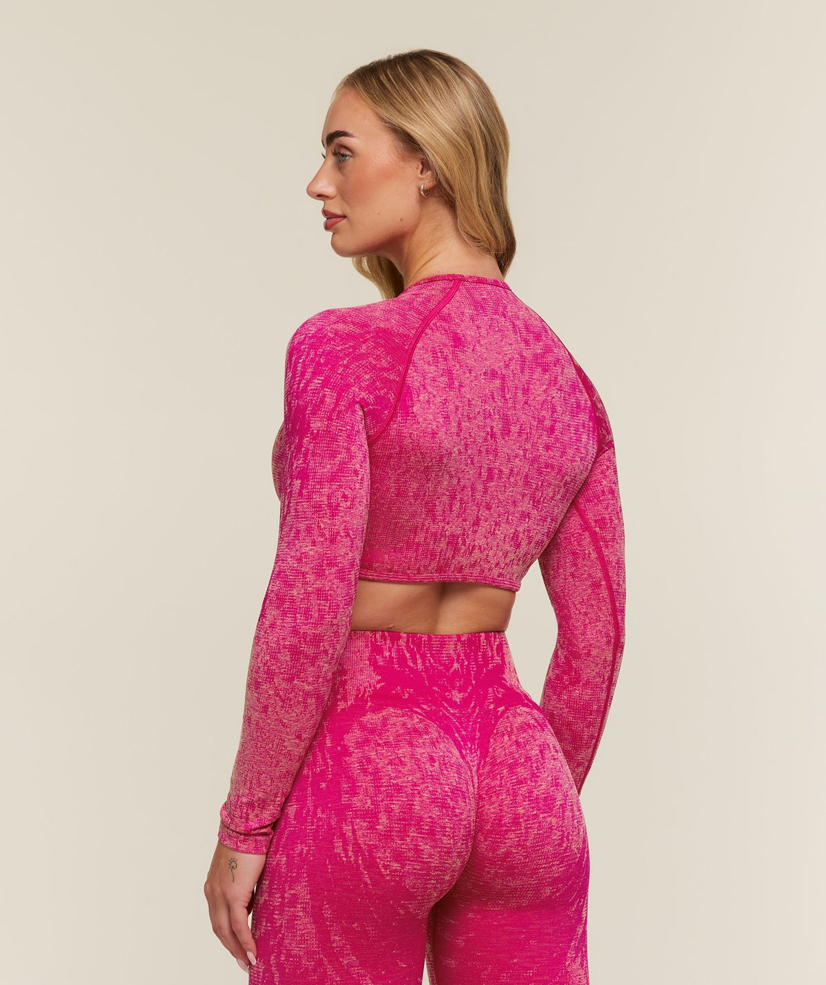Gymshark Adapt Animal x Whitney Long Sleeve Crop Top - Performance Pink/Butter Yellow