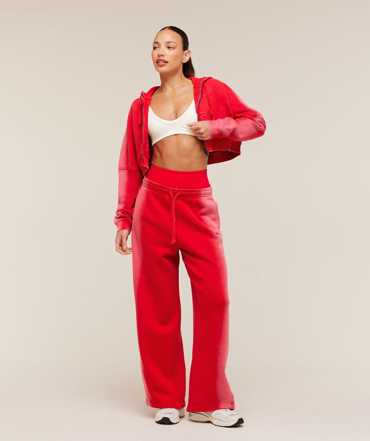 Gymshark Pump Washed Zip Through Hoodie - Carmine Red/Soft White/Wash