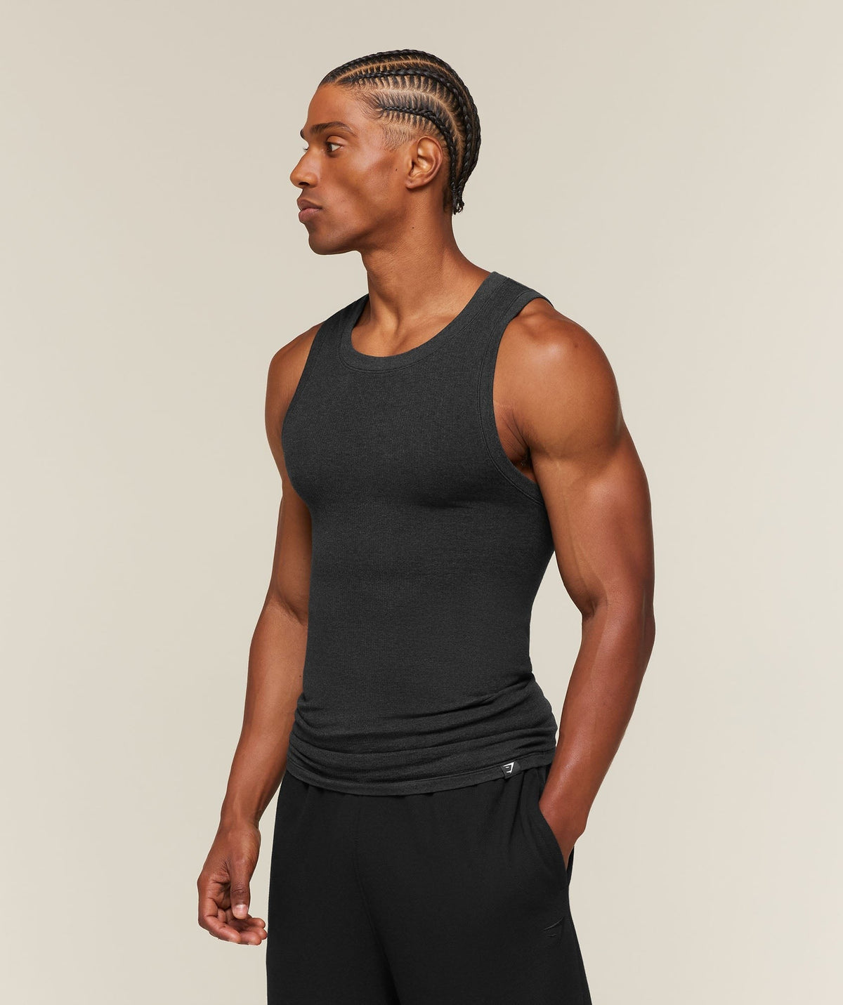 Gymshark Cotton Seamless Sleeveless Top - Black Marl