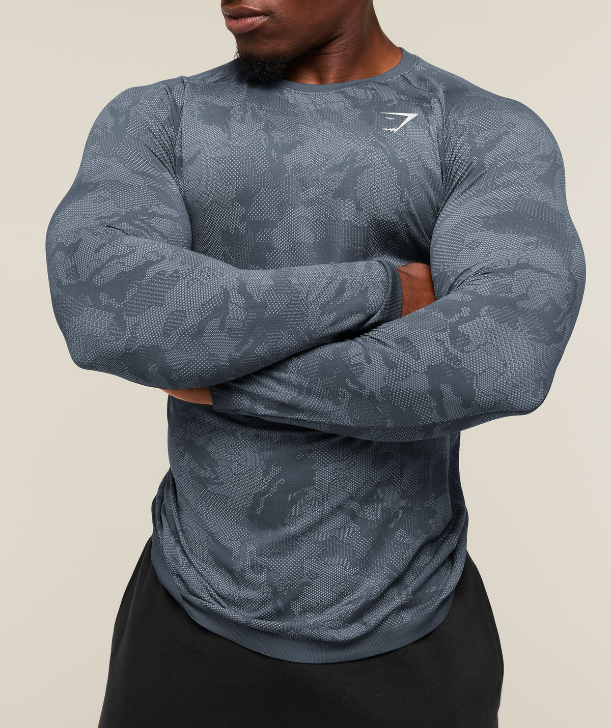 Gymshark Geo Seamless Long Sleeve Tee - Shadow Blue/Tranquil Blue