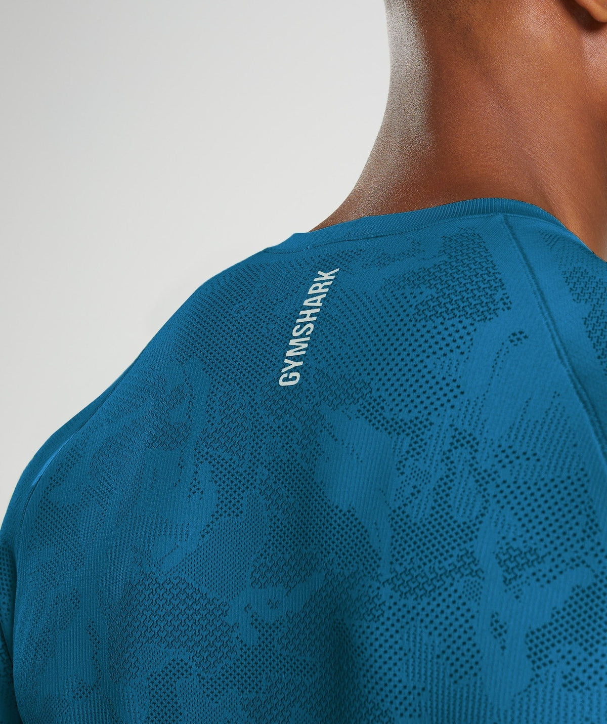 Gymshark Geo Seamless Long Sleeve Tee - Atlantic Blue/Shark Blue