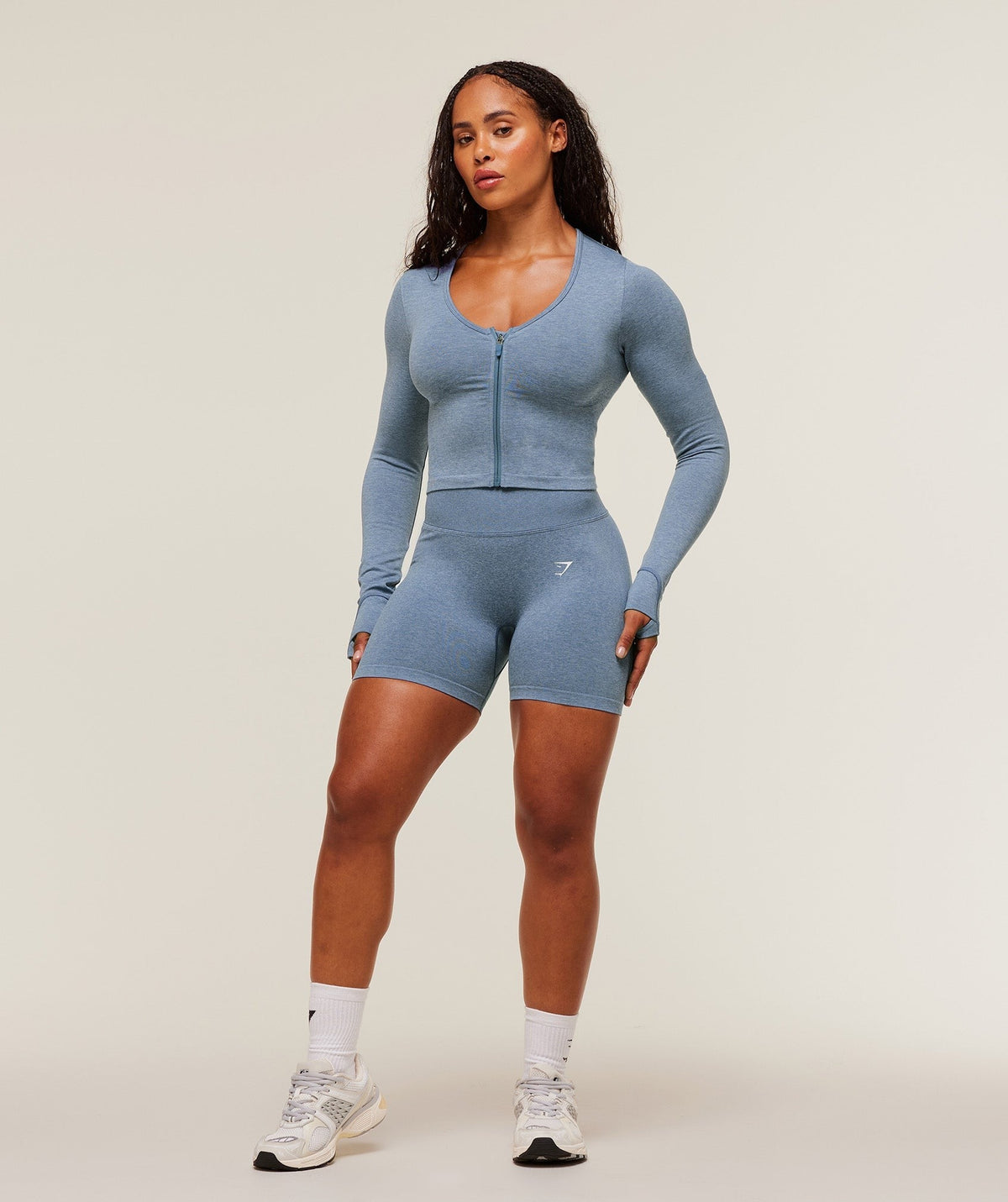 Gymshark Lift Seamless Zip Up Jacket - Worn Blue/Peri Blue Marl