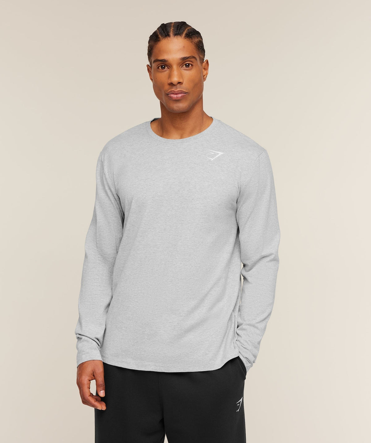 Gymshark Crest Long Sleeve Tee - Light Grey Marl