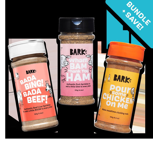 Shaker Topper Trio Bundle Beef, Chicken, Pork, Dog Food Meal Topper, 4.6 oz Each, 3 Pack