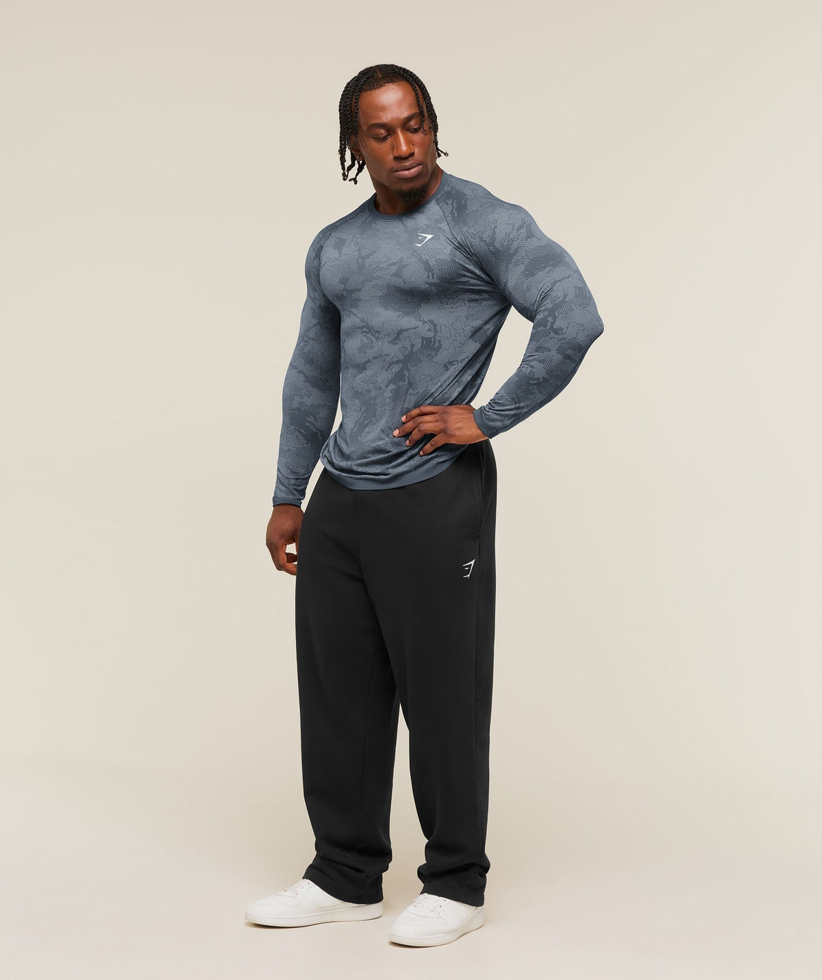 Gymshark Geo Seamless Long Sleeve Tee - Shadow Blue/Tranquil Blue