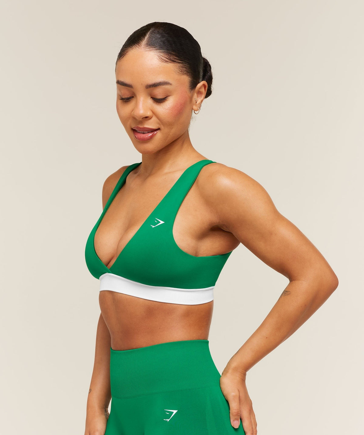 Gymshark Everyday Seamless Contrast Bra - Track Green