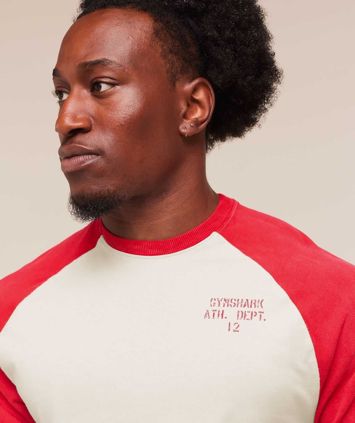 Gymshark Retro Collegiate 3/4 Sleeve Tee - Tinted White/Athletic Red