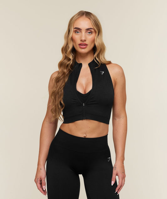Gymshark Adapt Solid Zip Front Top - Black