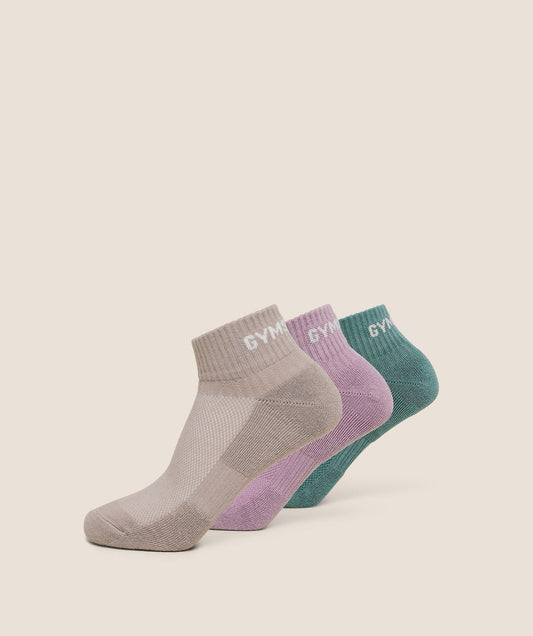 Gymshark GS Jacquard Quarter Socks 3pk - Muted Teal/Warm Lilac/Mushroom Grey