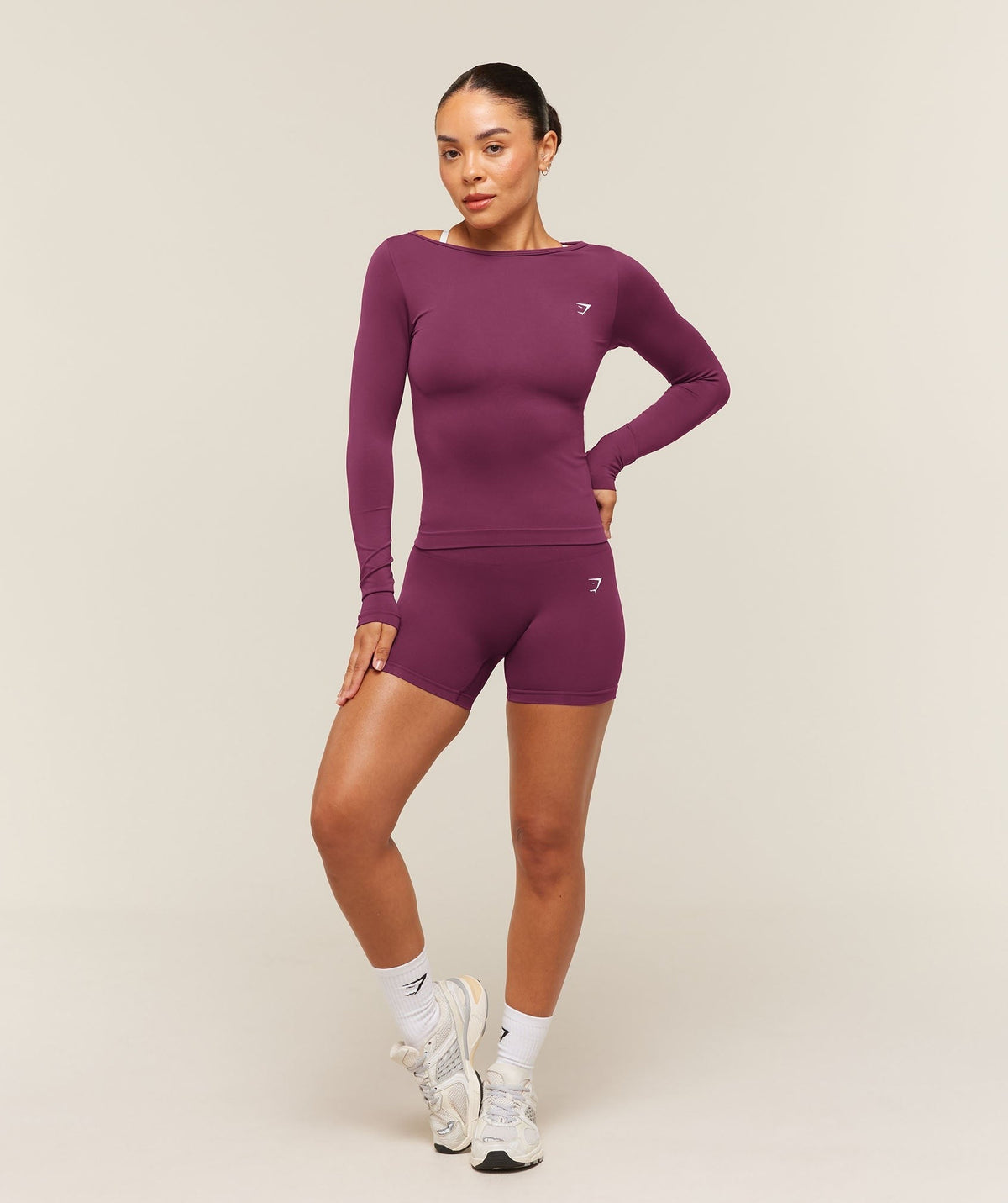 Gymshark Everyday Seamless Wide Neck Long Sleeve Top - Strength Pink