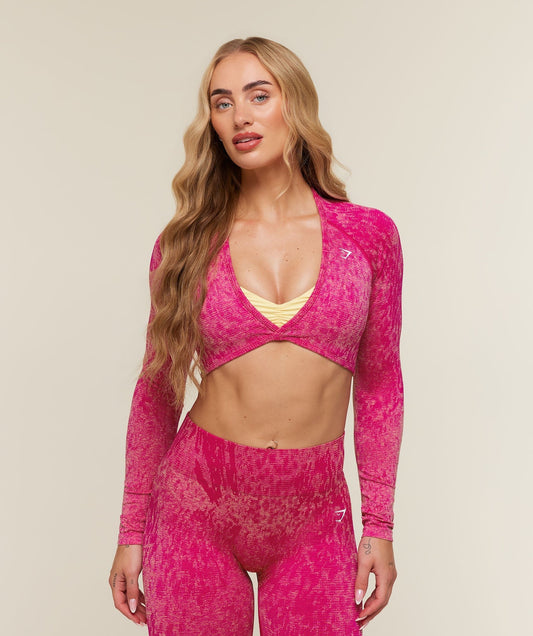 Gymshark Adapt Animal x Whitney Long Sleeve Crop Top - Performance Pink/Butter Yellow