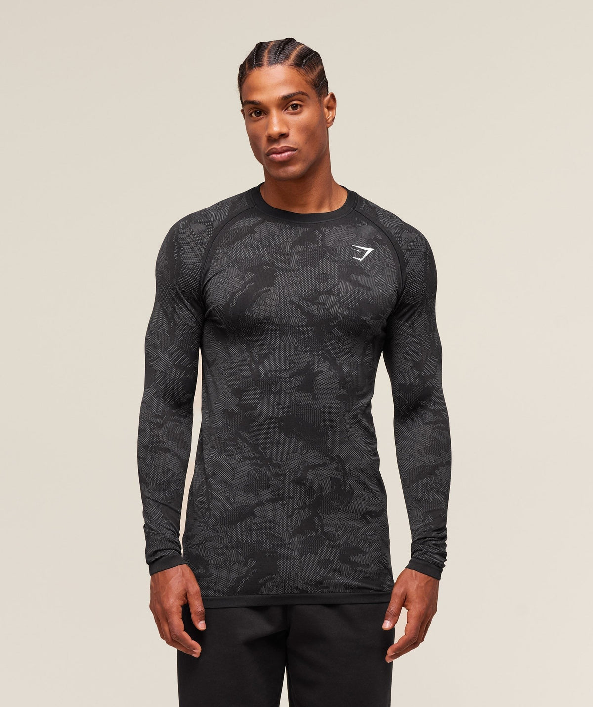 Gymshark Geo Seamless Long Sleeve Tee - Black/Charcoal Grey