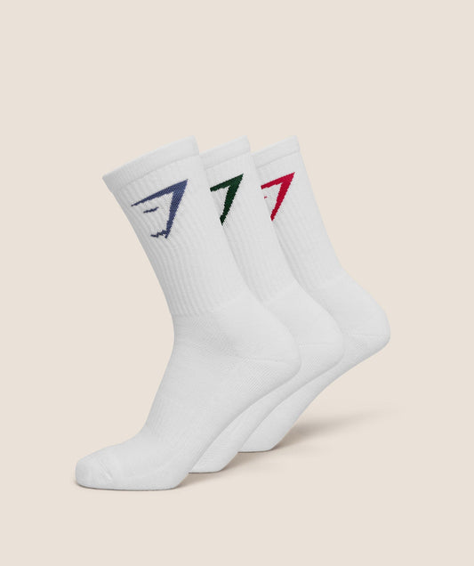 Gymshark Crew Socks 3pk - Worn Blue/Lift Green/Build Pink