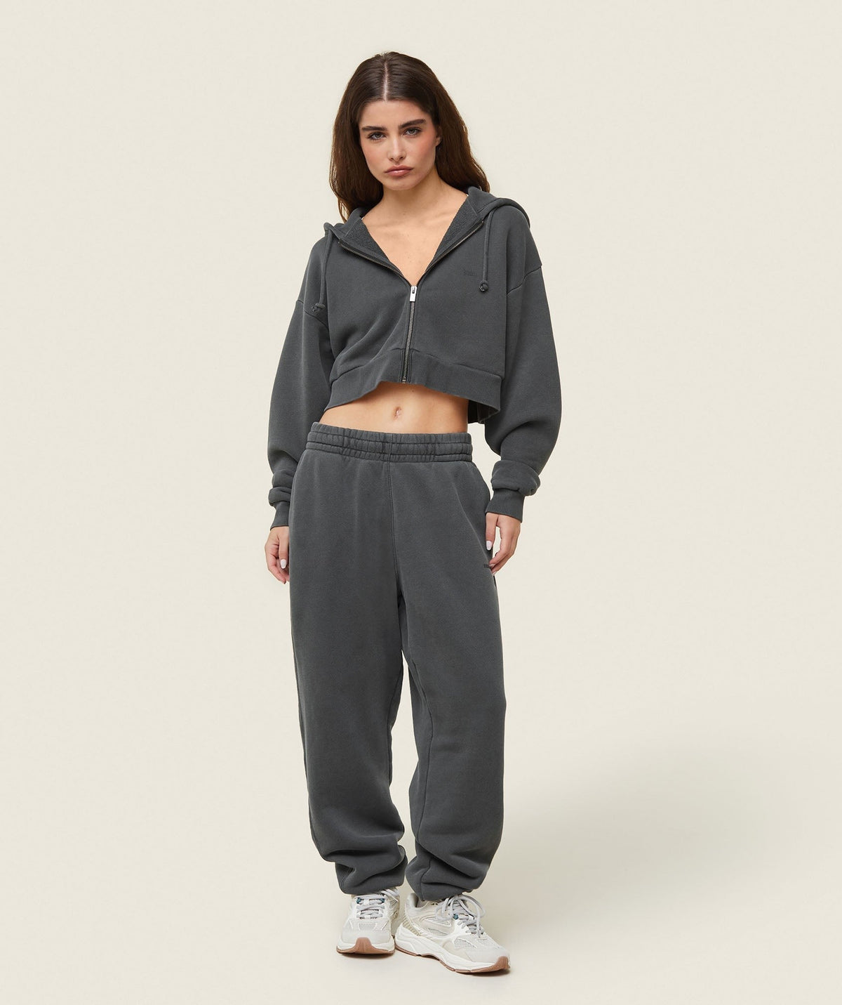 Gymshark Comfort Cropped Full Zip Hoodie - Black/Pigment Garment Dye + Wash